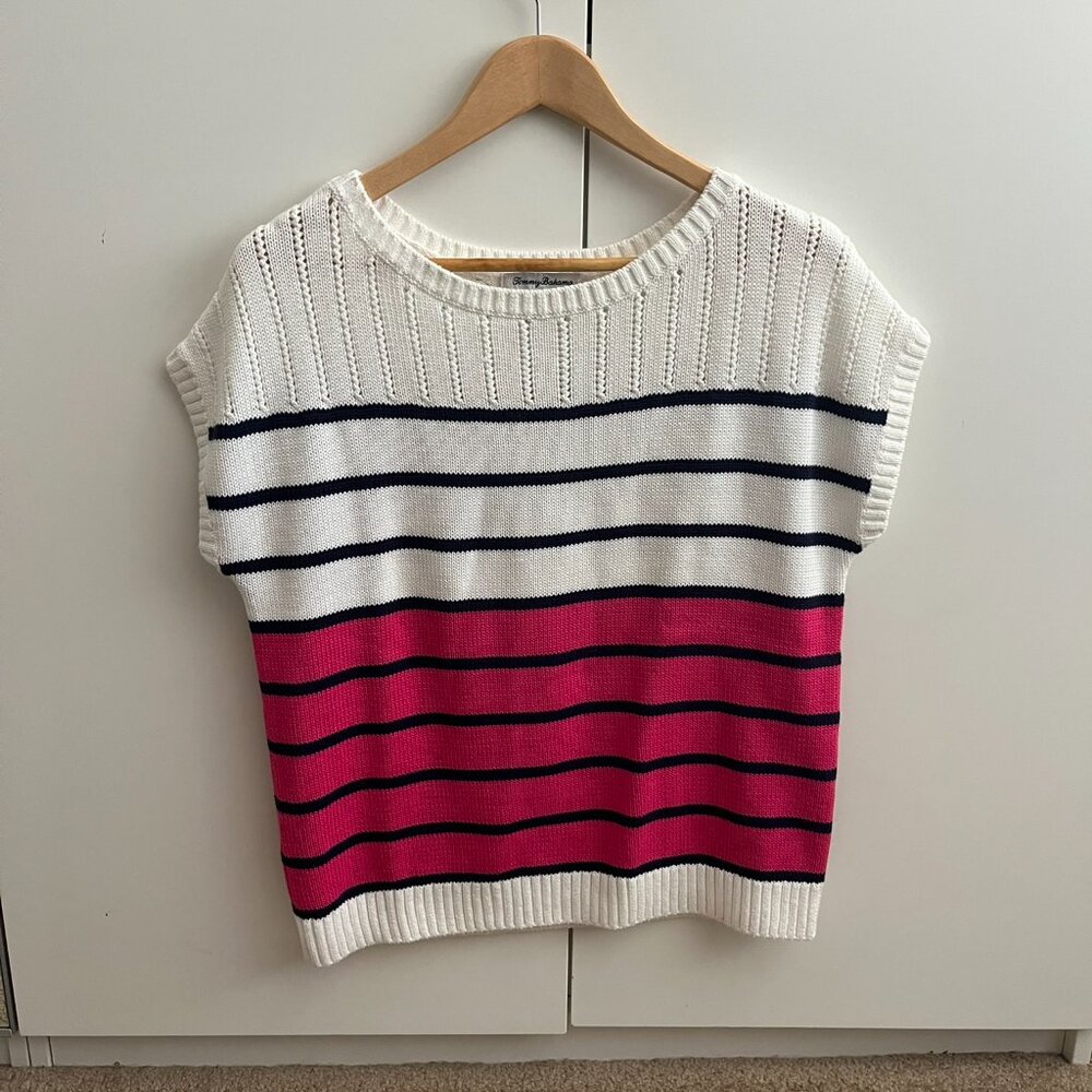 TOMMY BAHAMA Women's Pink/Navy/White Striped Knit Top - XS